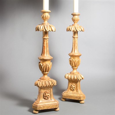 Lot 517 - Pair of Baroque Style Gilt-Wood Candlestick...