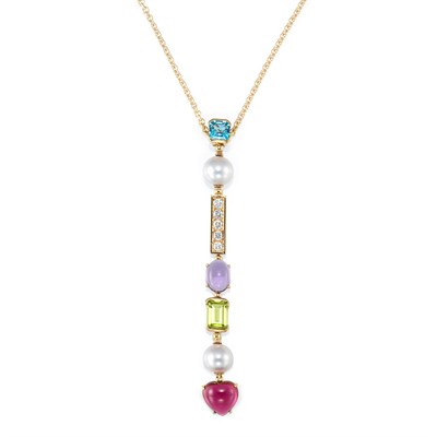 Lot 602 - Gold, Gem-Set, Diamond and Cultured Pearl Pendant-Necklace, Bulgari