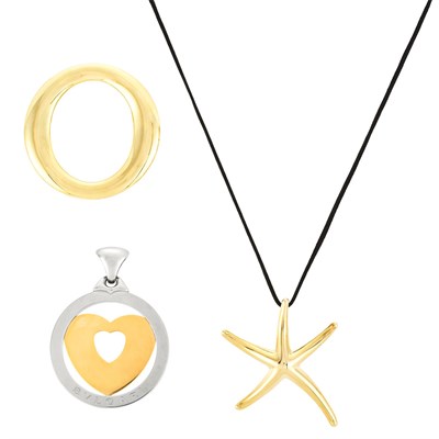 Lot 46 - Gold Brooch and Pendant with Cord, Tiffany & Co., Elsa Peretti, and Steel and Gold Pendant, Bulgari