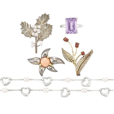 Lot 81 - Group of Sterling Silver, Gold, Cultured Pearl and Gem-Set Jewelry, Tiffany & Co.