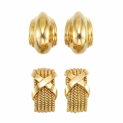 Lot 17 - Two Pairs of Gold Earclips, Tiffany & Co., Schlumberger, Paloma Picasso