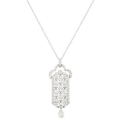 Lot 446 - Platinum and Diamond Pendant with Chain, Tiffany & Co.