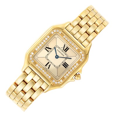Lot 814 - Lady's Gold and Diamond 'Panther' Wristwatch, Cartier