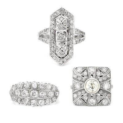 Lot 259 - Three Platinum, White Gold and Diamond Rings