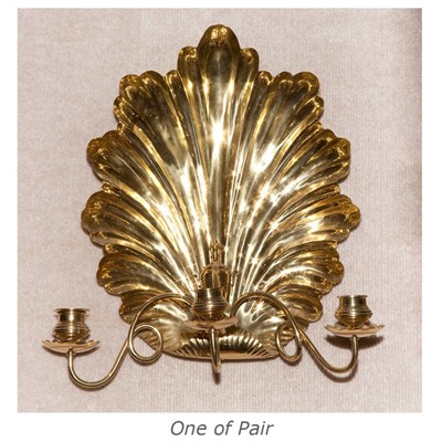 Lot 446 - Pair of Brass Shell-Form Three-Light Sconces...