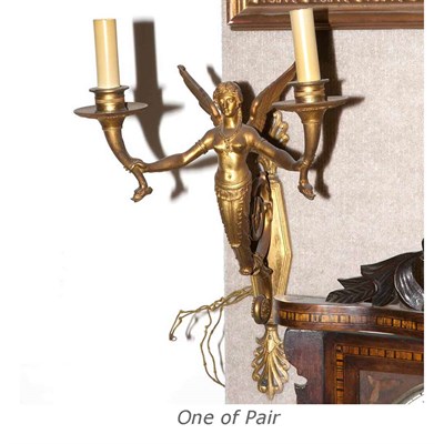 Lot 459 - Pair of Empire Gold Painted Two-Light Sconces...