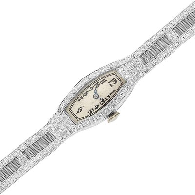 Lot 413 - Lady's Art Deco Platinum and Diamond Mesh Wristwatch