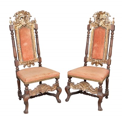 Lot 258 - Pair of Continental Baroque Parcel Gilt Walnut...
