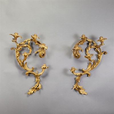 Lot 634 - Pair of Louis XV Style Gilt-Bronze Five-Light...