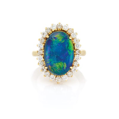 Lot 93 - Gold, Black Opal and Diamond Ring