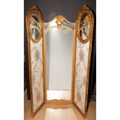 Lot 339 - Louis XVI Style Gilt-Wood Three-Panel Mirrored...