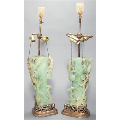 Lot 469 - Pair of Chinese Hardstone Lamps Height 14 1/2...