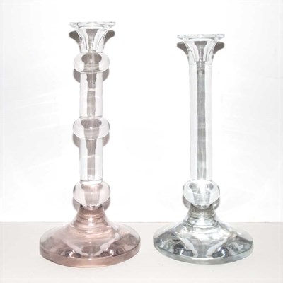 Lot 329 - Pair of Glass Columnar Candlesticks Height 18...