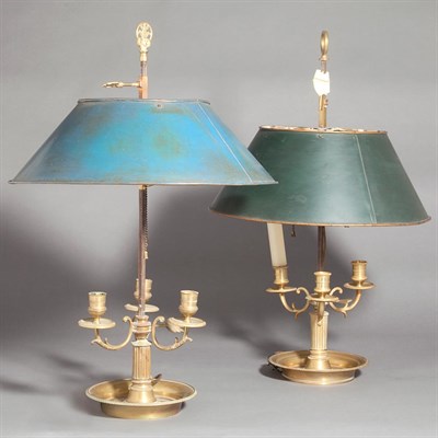 Lot 202 - Two Louis XVI Style Brass Bouillotte Lamps...