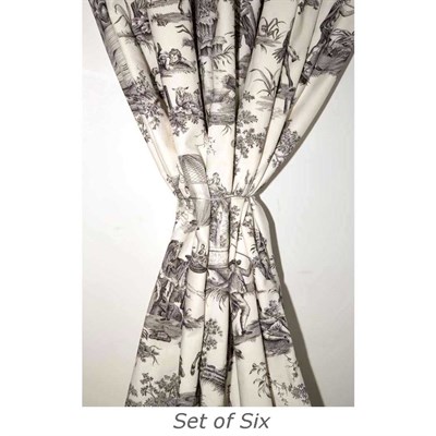 Lot 281 - Set of Six Toile Curtain Panels Height 8 feet.