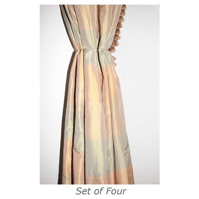 Lot 181 - Set of Four Silk Curtain Panels Height 8 feet...