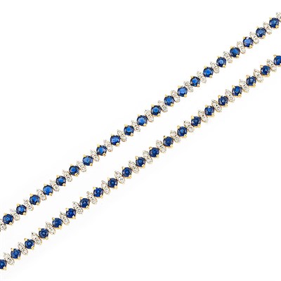 Lot 156 - Pair of Gold, Sapphire and Diamond Bracelets