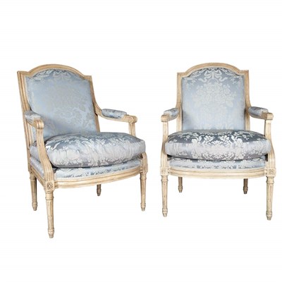 Lot 515 - Pair of Louis XVI Style Painted Fauteuils a la...