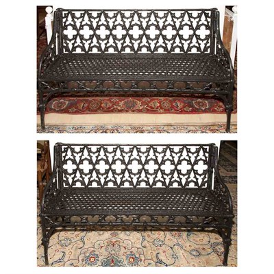 Lot 144 - Pair of Black Painted Iron Garden Benches...