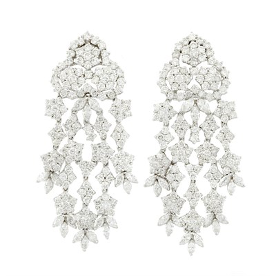 Lot 850 - Pair of White Gold and Diamond Pendant-Earrings