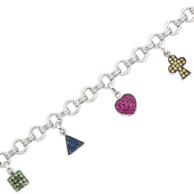 Lot 616 - White Gold, Gem-Set and Brown Diamond Charm Bracelet