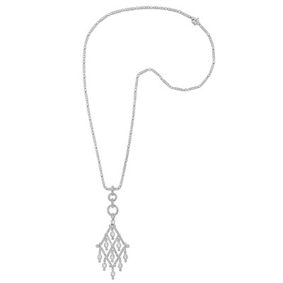 Lot 854 - White Gold and Diamond Pendant-Necklace