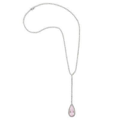 Lot 455 - White Gold, Diamond and Kunzite Pendant-Necklace