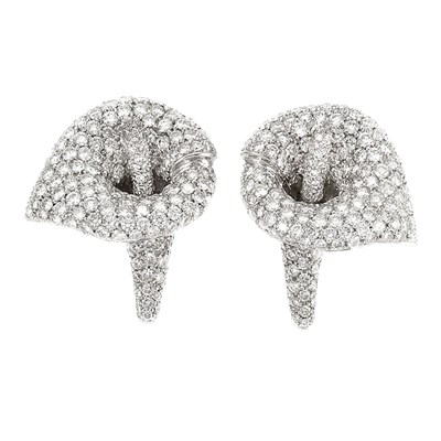 Lot 619 - Pair of White Gold and Diamond Flower Earrings