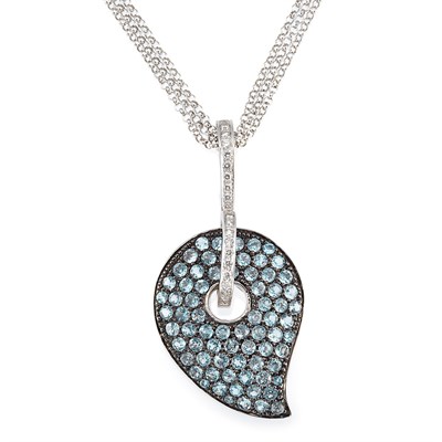 Lot 69 - Blue Topaz and Diamond Pendant with Triple Strand White Gold Chain Necklace