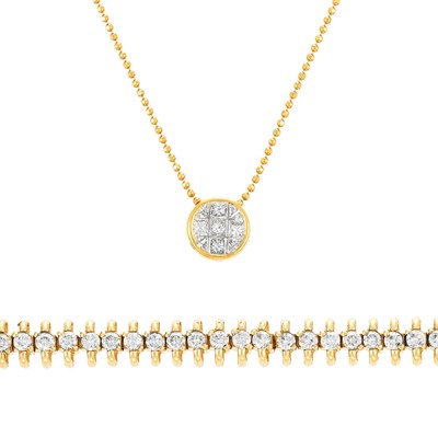 Lot 304 - Gold and Diamond Bracelet and Pendant-Necklace