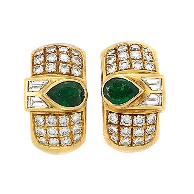 Lot 150 - Pair of Gold, Emerald and Diamond Earclips