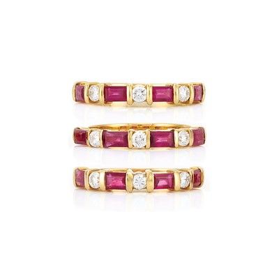 Lot 385 - Three Gold, Ruby and Diamond Rings