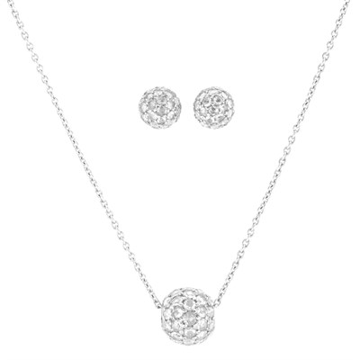 Lot 637 - Pair of White Gold and Diamond Ball Earrings and Pendant-Necklace