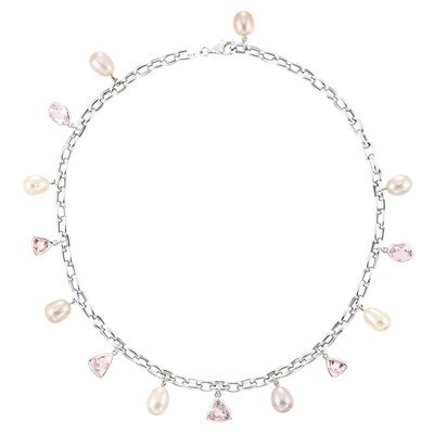 Lot 75 - White Gold, Multicolored Freshwater Pearl and Morganite Fringe Necklace