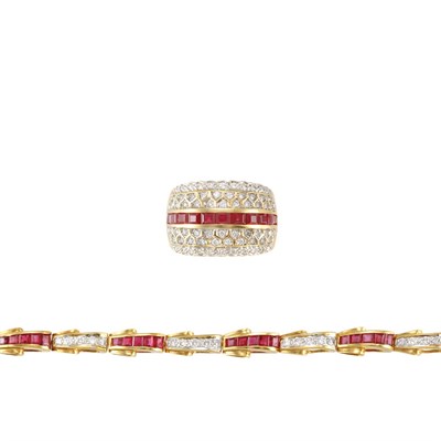 Lot 569 - Gold, Ruby and Diamond Bracelet and Ring