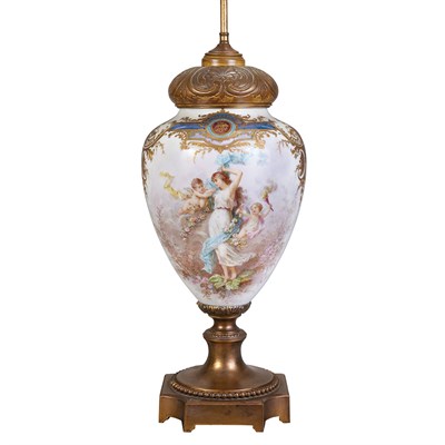 Lot 364 - Sevres Style Gilt-Metal Mounted Porcelain Lamp...