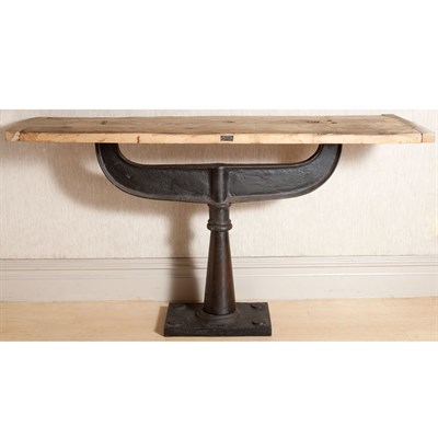 Lot 175 - Industrial Wood and Iron Console Height 29 1/2...