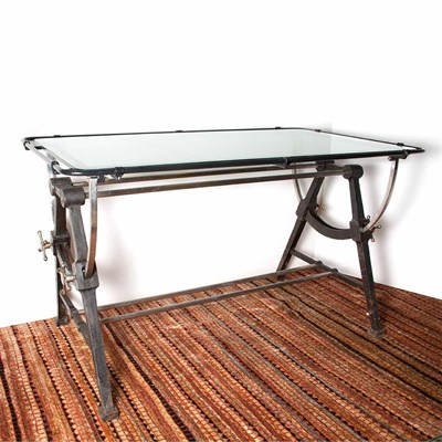 Lot 155 - Industrial Glass Top Painted Iron Console...