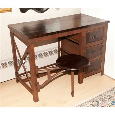 Lot 560 - Rustic Metal and Stained Wood Desk with...