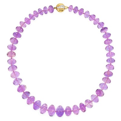 Lot 337 - Faceted Amethyst Bead Necklace with Two-Color Gold and Diamond Clasp