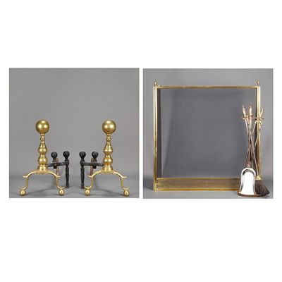 Lot 426 - Group of American Brass and Copper Fireplace...