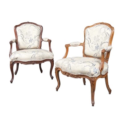 Lot 218 - Pair of Louis XV Walnut Fauteuils en Cabriolet...
