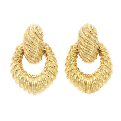 Lot 590 - Pair of Gold Door Knocker Earrings