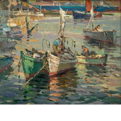 Lot 24 - Antonio Cirino American, 1889-1983 Boats in...