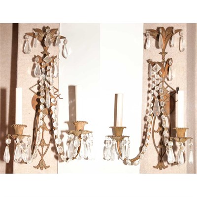 Lot 520 - Pair of Neoclassical Style Brass and Glass Two-...
