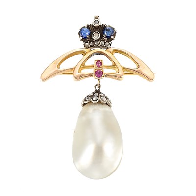 Lot 510 - Gold, Silver, Diamond, Blister Pearl and Gem-Set Pendant-Brooch