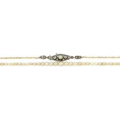 Lot 263 - Natural Pearl Necklace with Platinum, Pearl and Diamond Clasp