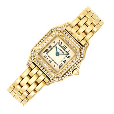 Lot 808 - Lady's Gold and Diamond 'Panther' Wristwatch, Cartier