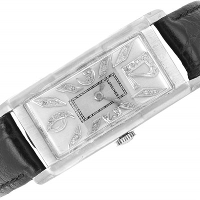 Lot 818 - Gentleman's Platinum Rectangle Wristwatch, Longines
