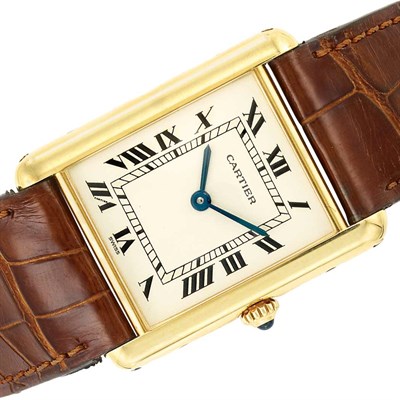 Lot 558 - Gentleman's Gold 'Tank' Wristwatch, Cartier